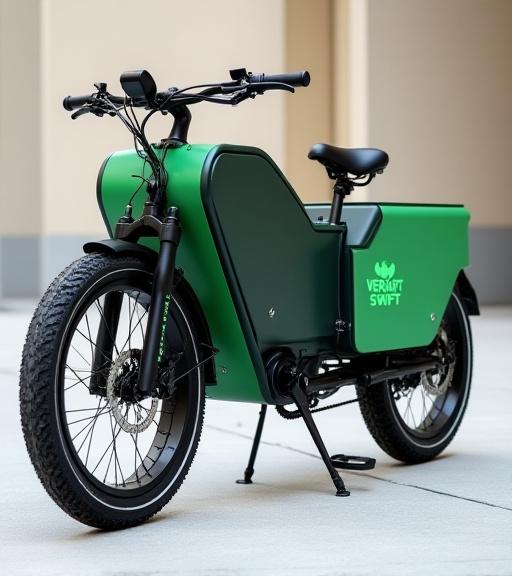 Side profile of a robust, eco-friendly Verdant Swift heavy-duty cargo bike, perfect for last-mile deliveries